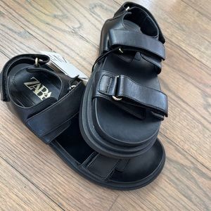 Zara leather velcro strap sandals in black